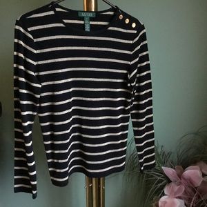 Ralph Lauren Black & Gold Knit Top Size S EUC